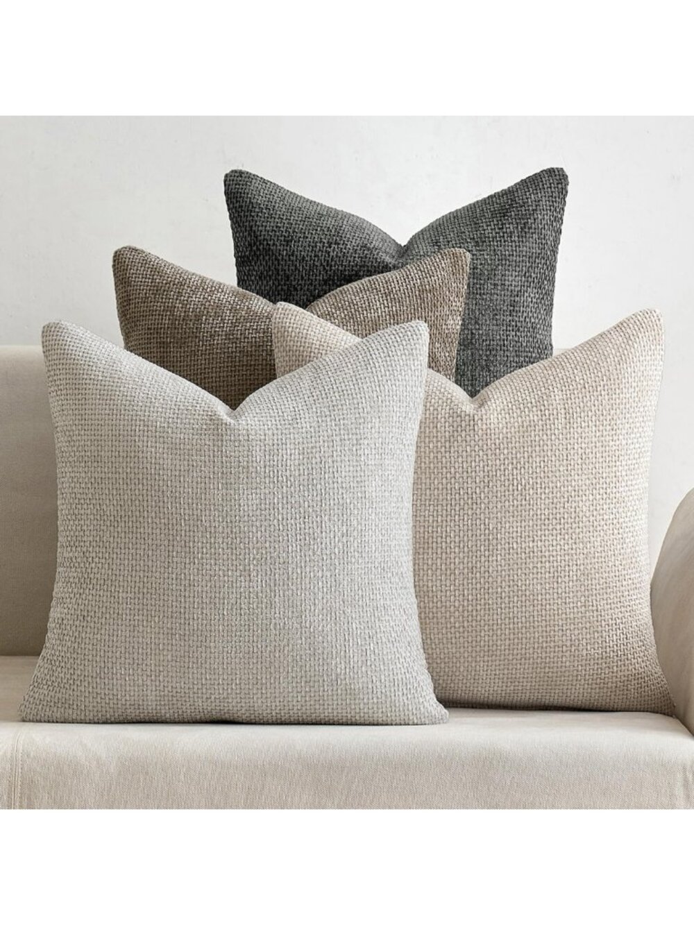 Soft Chenille Euro Pillow Covers - Neutral 24x24, Set of 4 Decorative Cushions